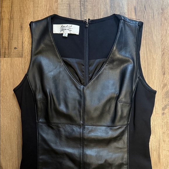 Badgley Mischka Black Leather Panel Mini Dress - Picture 2 of 6